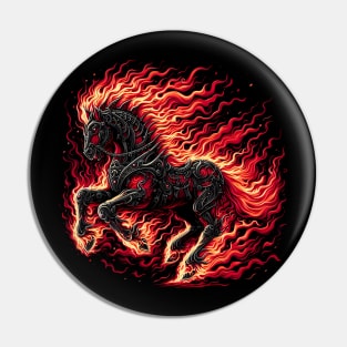 Flaming Heavy metal horse Pin