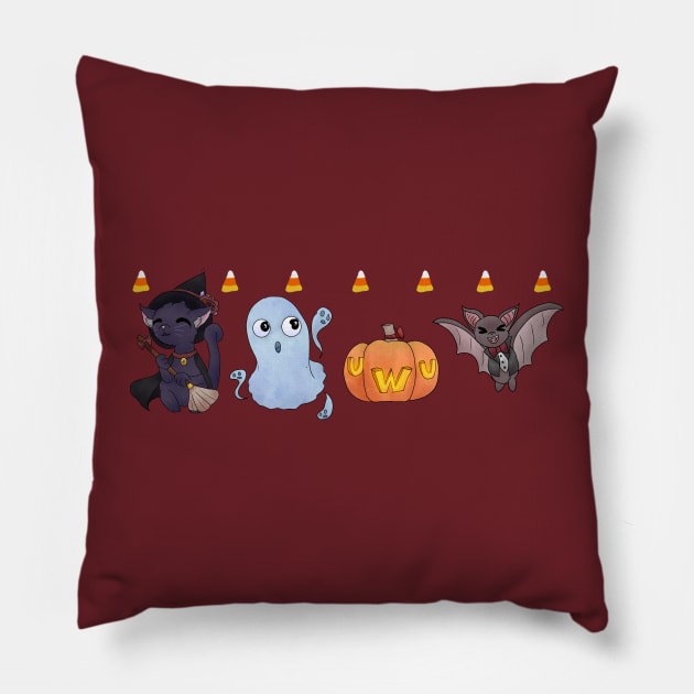 Cute Kawaii Halloween Pattern and Sticker Sheet Witch Cat Jack O Lantern Ghost Vampire Bat Pillow by nhitori