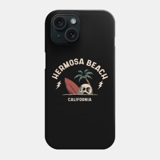 Vintage Surfing Hermosa Beach California // Retro Surf Skull Phone Case