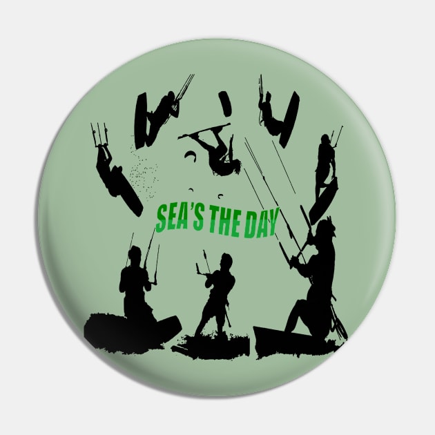 Kitesurfer Pattern Black Silhouette Seas The Day Fun Pun 2 Pin by taiche