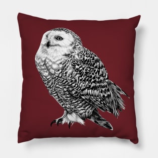 Snowy Owl - black and white animal illustration Pillow