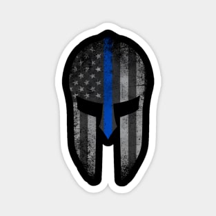 Blue Line American Flag Spartan Helm Magnet