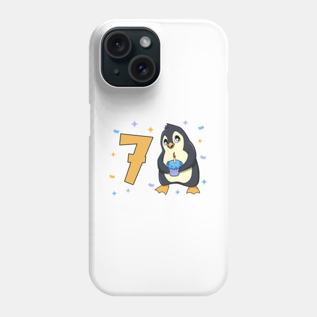 I am 7 with penguin - kids birthday 7 years old Phone Case by Modern Medieval Design