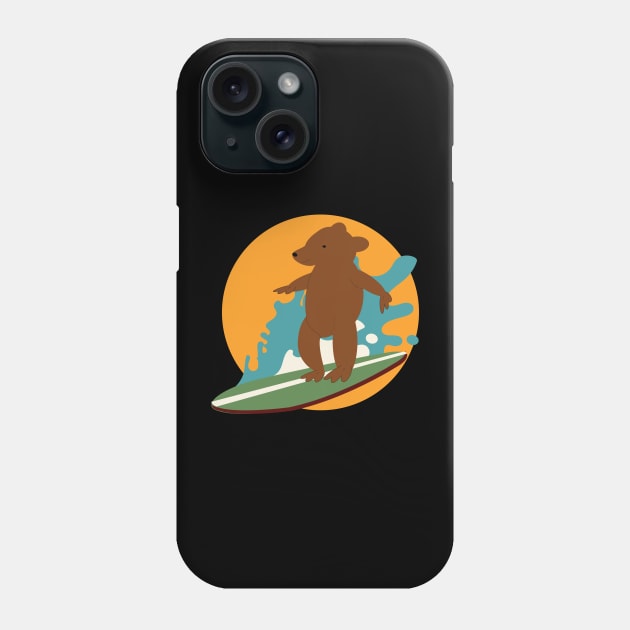 Brown bear surfing board vintage Phone Case by 4wardlabel