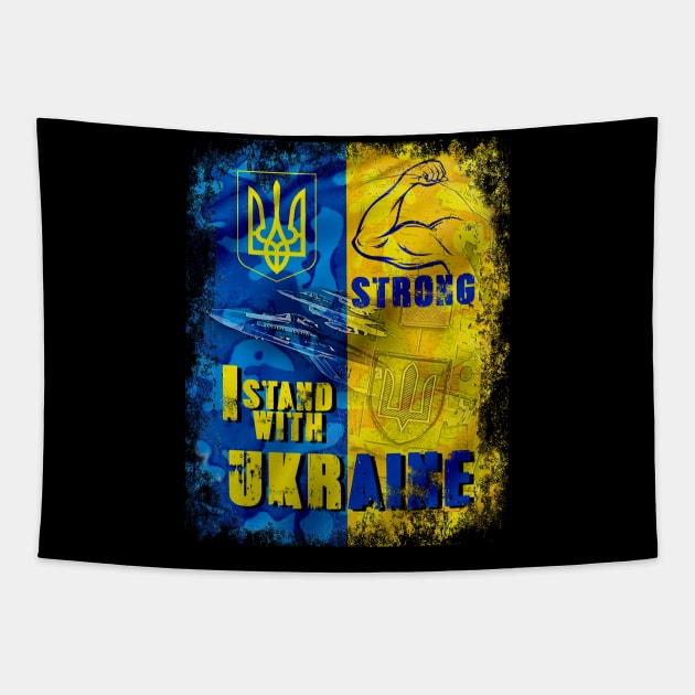 I Stand With Ukraine Strong ukrainian air force Vintage Ukraine Flag Tapestry by aeroloversclothing