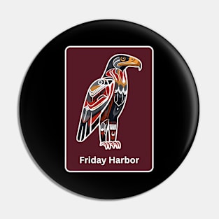 Friday Harbor Washington Native American Indian American Red Background Eagle Hawk Haida Pin