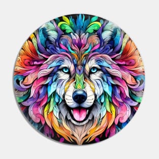 Psychedelic illustration of a wolf Pin