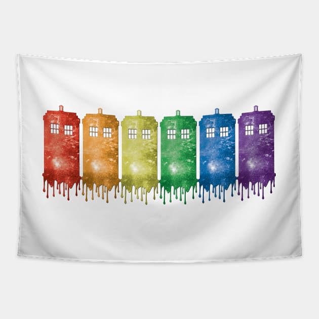 Tardis Over the Rainbow Tapestry by octoberaine