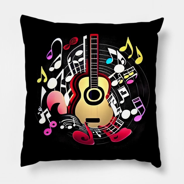 Music, Guitar, Musical Notes Pillow by culturageek