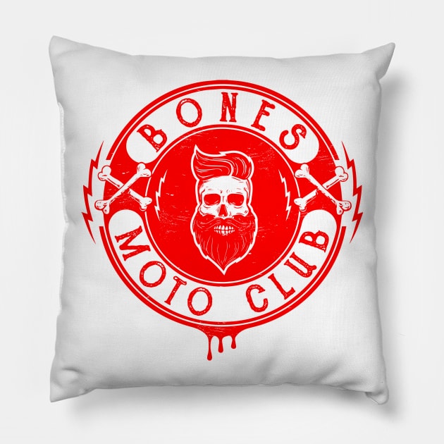 Bones moto club red Pillow by Durro