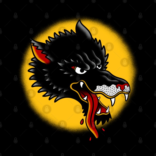 Black Wolf Traditional Tattoo by Trippycollage