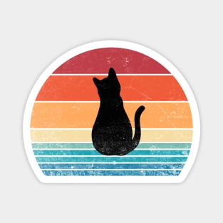 Black Cat Sitting Retro 80s Style Sunset Cute Kitten Vintage Funny Cat Magnet