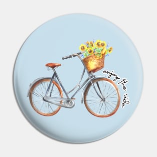 Enjoy The Ride Vintage Bicycle with Sunflower Basket Pin