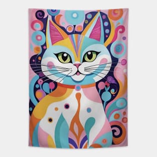 Whimsical Whiskers: Colorful Abstract Cat Tapestry