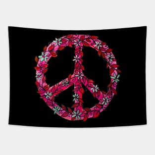 Pink Flower Power Peace Sign Tapestry