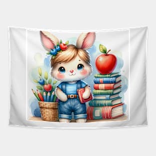 Bunny and Books Tapestry