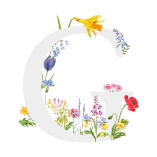 botanical monogram alphabet g wildflowers T-Shirt