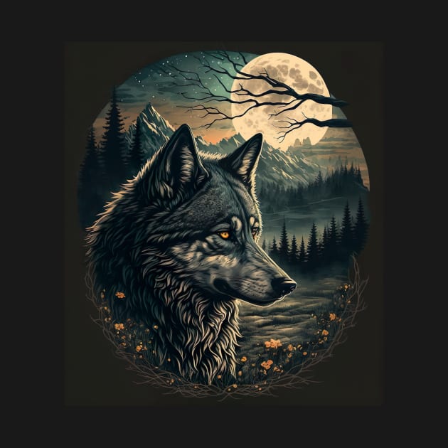 Wolf with moon by KoolArtDistrict