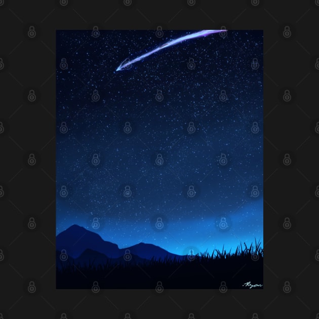 Shooting Star Night Time Scenery - Calming Anime Nature Scene by DotNeko