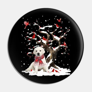 White Labrador Scarf Cardinal Snow Christmas Pin