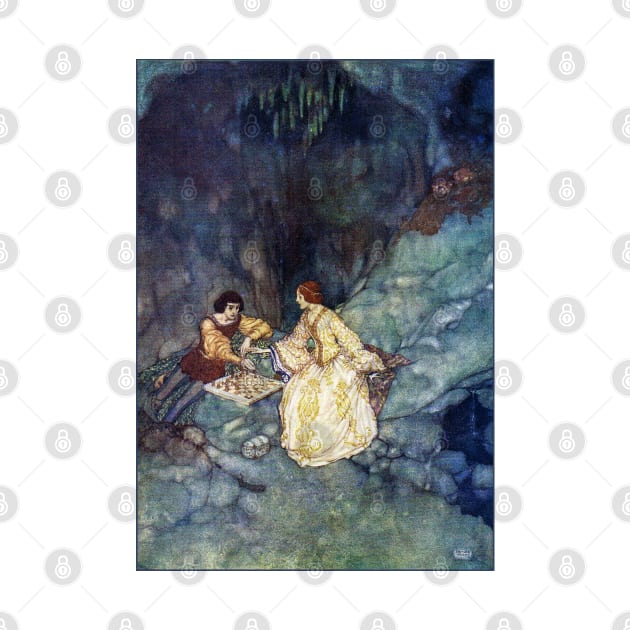 Miranda and Ferdinand Playing Chess in the Cave - The Tempest, Edmund Dulac by forgottenbeauty