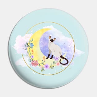 Siamese cat with flowers and moon Pin