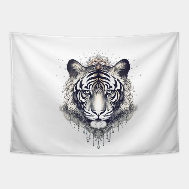 painted color mandala tiger cartoon Tapestry by KaterynaKet