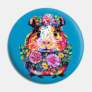 Guinea Pig with Flowers Colorful Doodle Pin