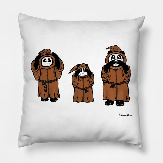 3 wise pandas Pillow by IluminatedPanda
