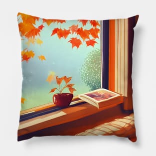 Fall Vibes Autumn Leaves Pumpkin Halloween Season Around The Corner Pillow