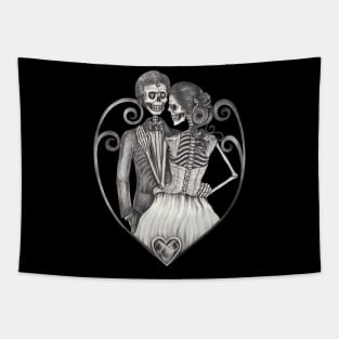 Skeleton lovers couple love wedding. Tapestry