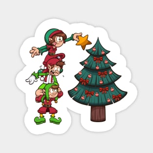 Christmas Elves Decorating Tree Magnet