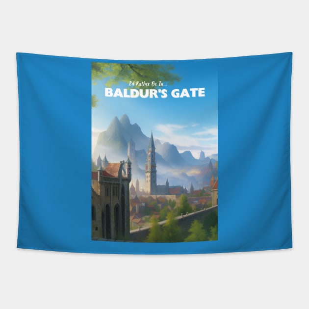 Baldur's Gate Tourism Poster - BG3-Inspired Tourist Propaganda Tapestry by CursedContent