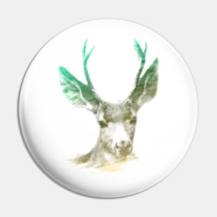 Deer Superimposed Watercolor Pin