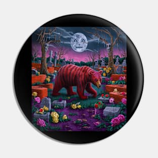 AI generated red striped bear in graveyard Pin