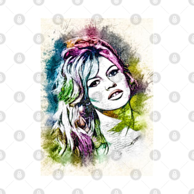 Beautiful Brigitte Bardot Color Portrait Watercolor Fan Art Tribute by Naumovski