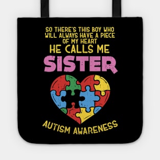 Autism Awareness Shirt Boy Piece Of My Heart Sister Tote