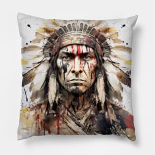 Native American Indian Portrait Warrior Painting Historic Adventure Pillow