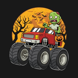 Scary Zombie Riding Monster Truck Halloween T-Shirt