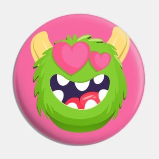 Green hairy valentine monster with heart eye Pin