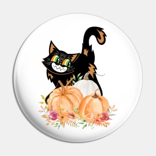 Spooky Cat  And Pumpkin Pin