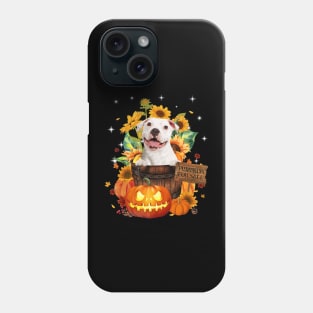 White Pitbull Halloween Pumpkin Fall Bucket Phone Case