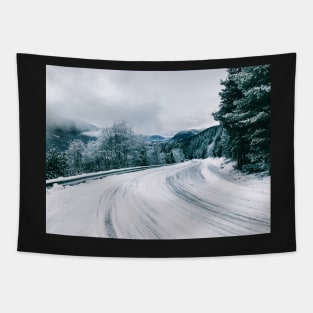 Norway in Wintertime - Valley and Snow-Covered Mountain Road Tapestry