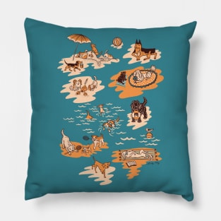 Dogs on a Beach Holiday Pillow