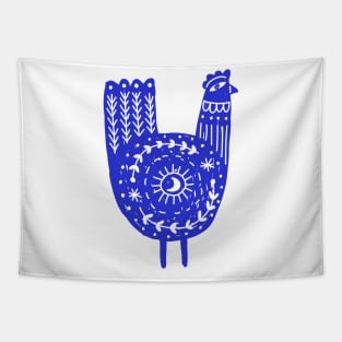 Folk Art Chicken Blue Tapestry