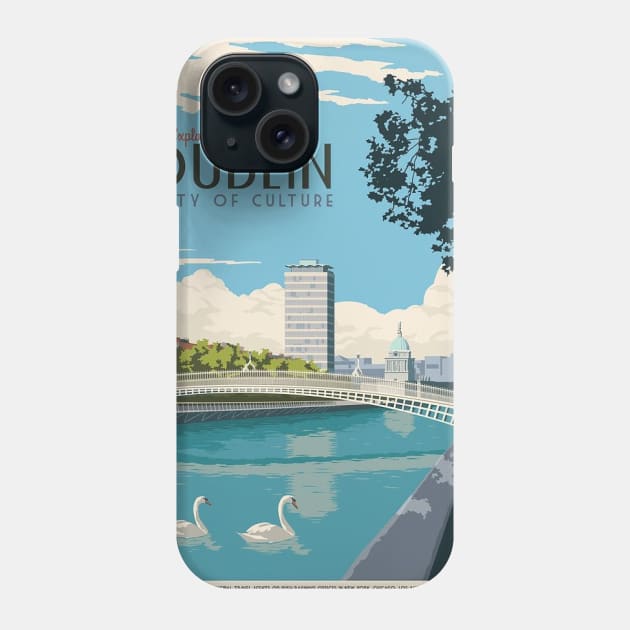 Vintage Travel Art Ireland Dublin City Of Culture Phone Case by Aquora Art