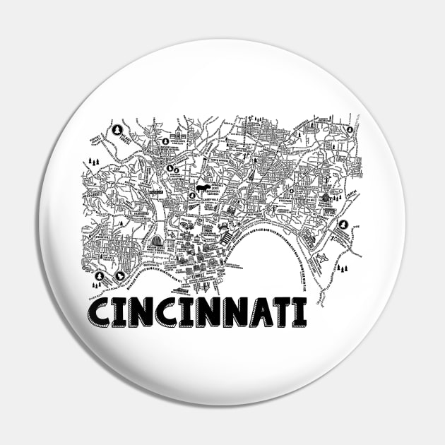 Cincinnati Ohio Map Art Pin by fiberandgloss