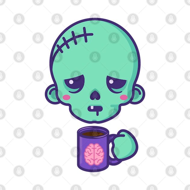 Tired kawaii zombie with brains coffee cup by Sugar & Bones