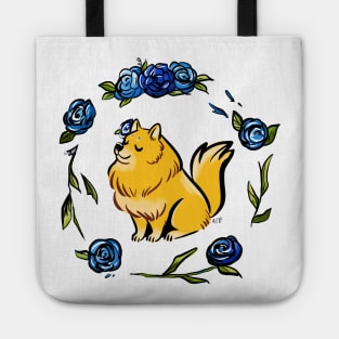 Doggo Designs: Fluffy Pomeranian & Roses Tote