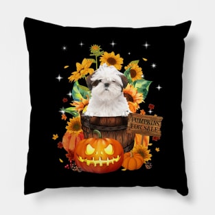 White Shih Tzu Halloween Pumpkin Fall Bucket Pillow